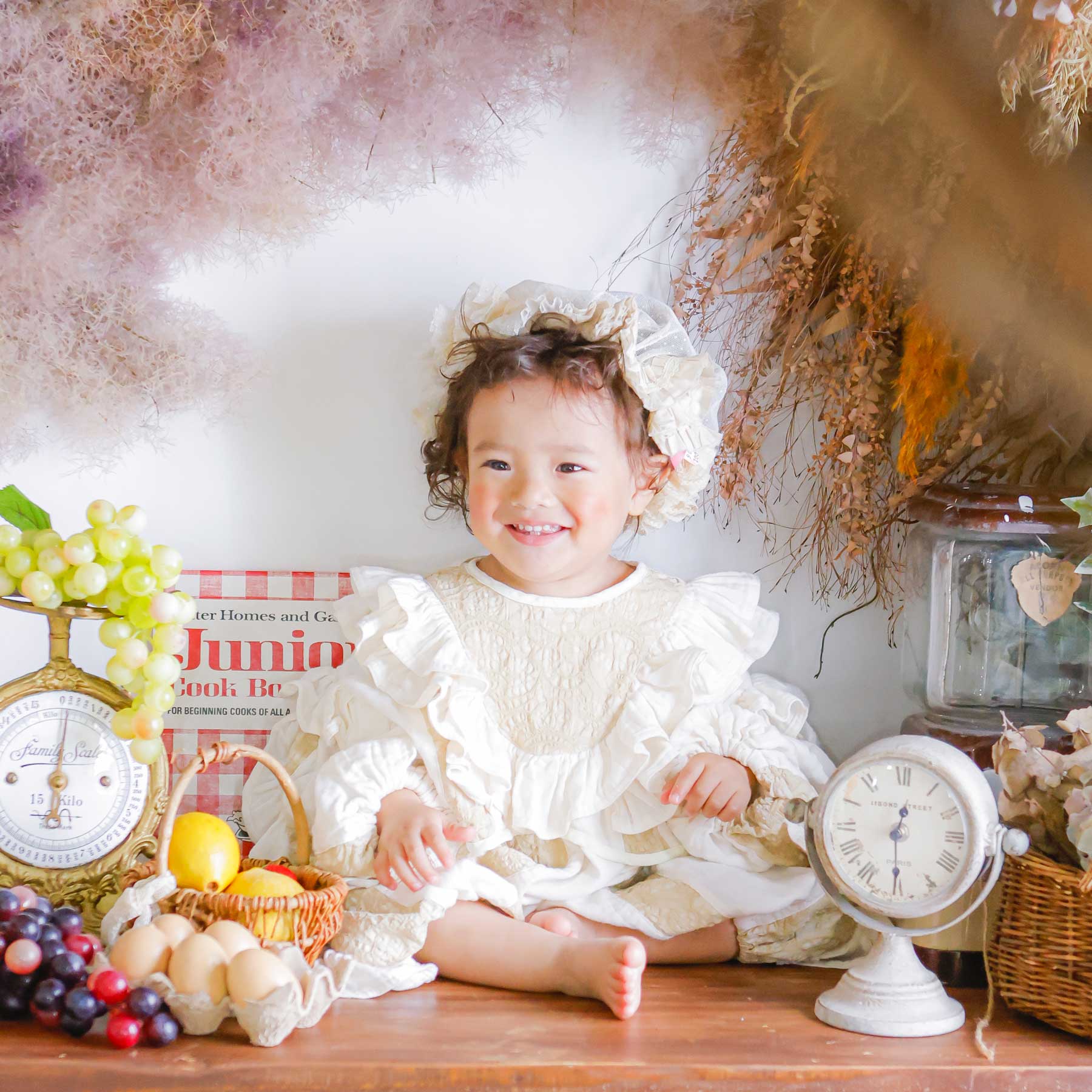 波打つフリルのナチュラルガーゼセットアップ|子供のおしゃれなレンタル衣装|heartmelt