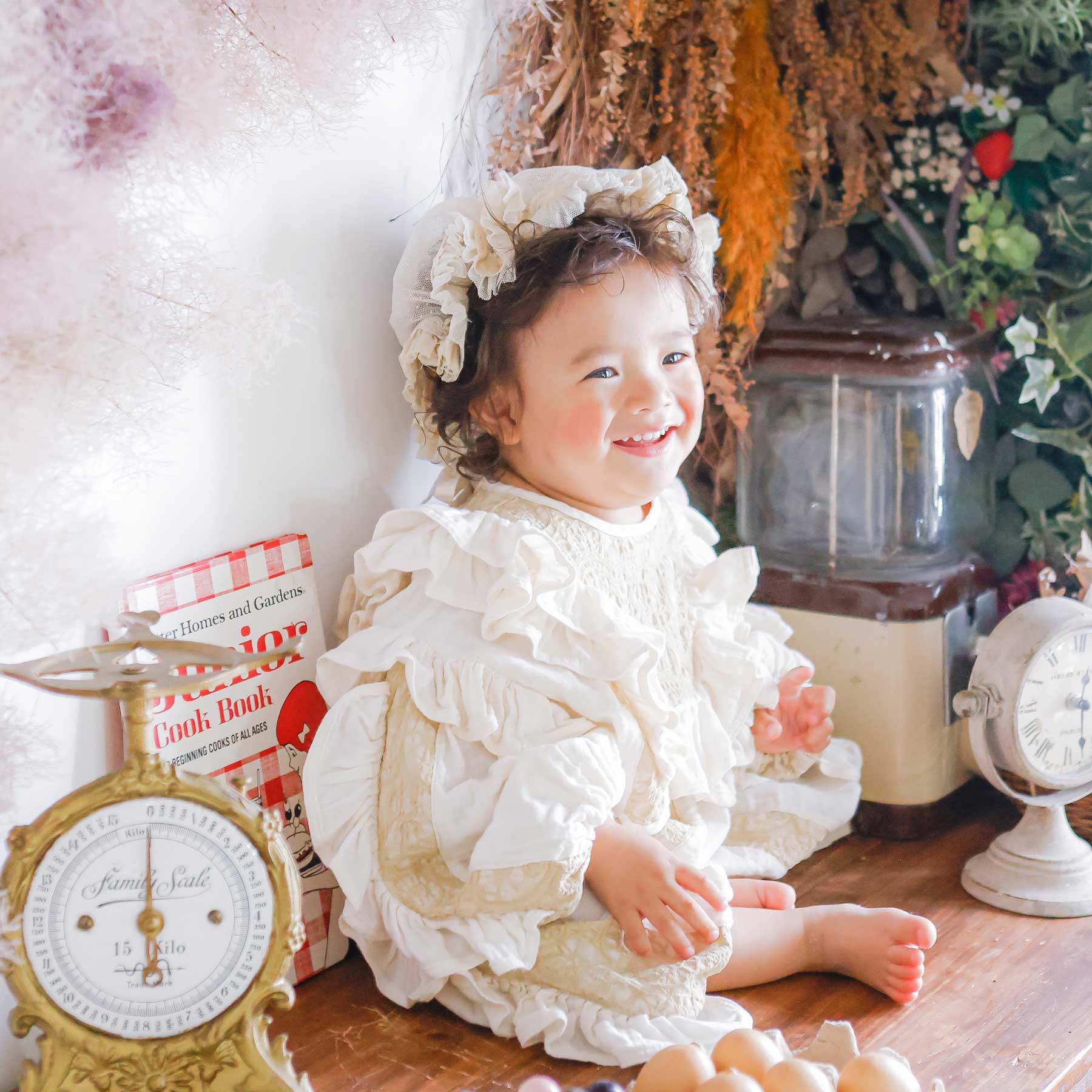 波打つフリルのナチュラルガーゼセットアップ|子供のおしゃれなレンタル衣装|heartmelt