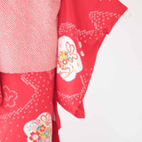 【七五三】疋田柄の赤い被布と着物セット（毬とお花） - heartmeltこども衣装レンタル