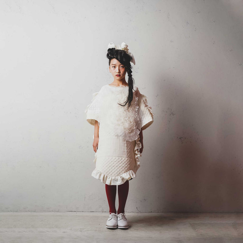 チュール＆キルトのパッチワークドレス（ホワイト） - heartmeltこども衣装レンタル
